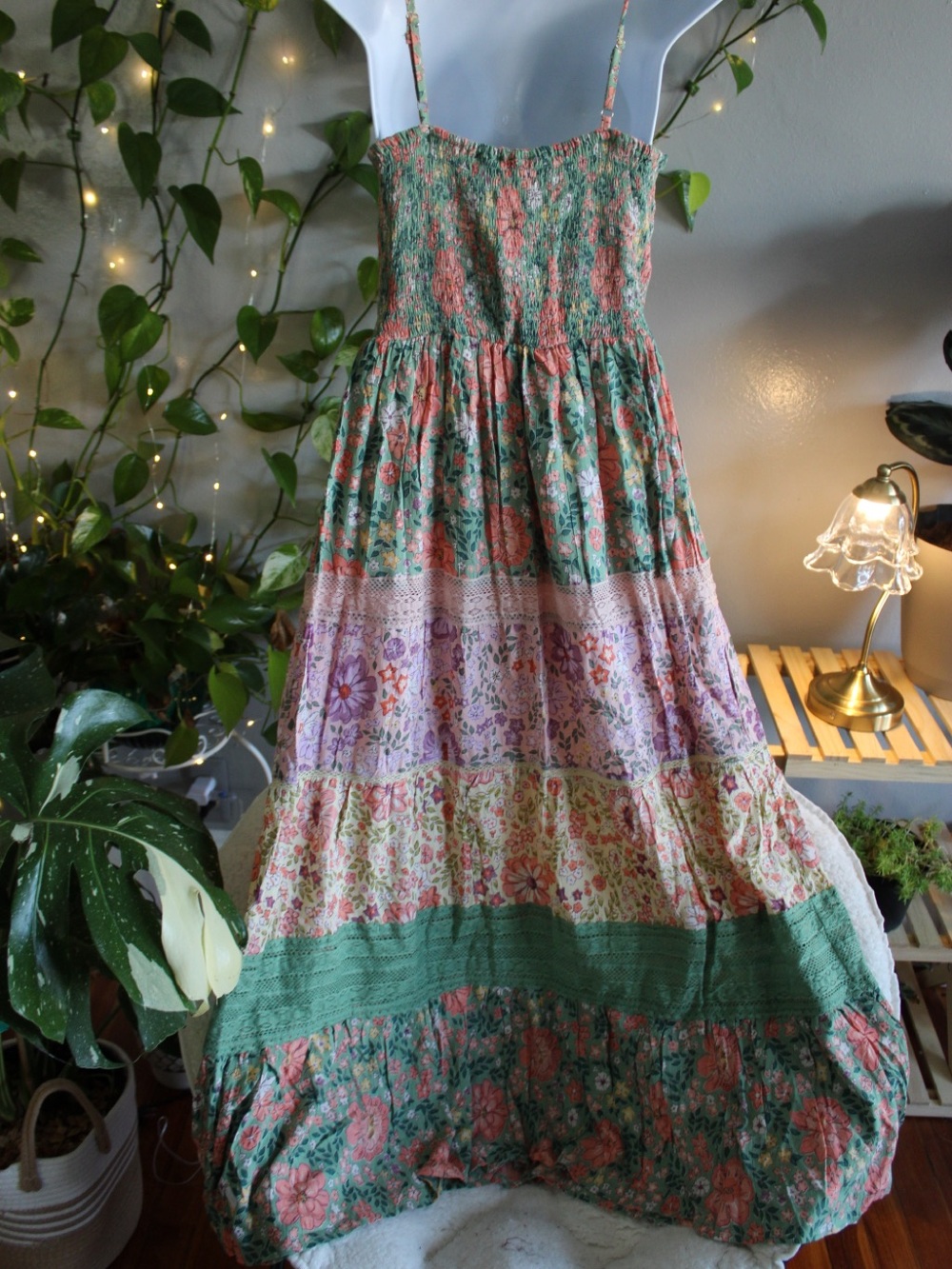 Angie Floral Tiered Maxi Dress in Green, Coral & Lavender - Picture 8 of 9